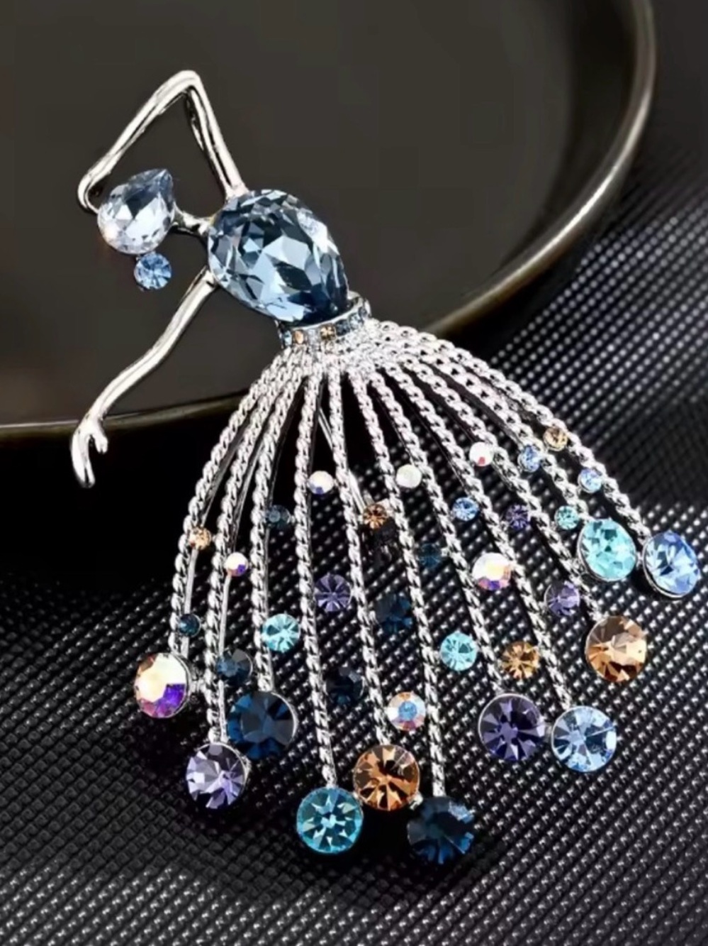 Silver-Tone Ballerina Brooch with Blue and Multicolor Stones